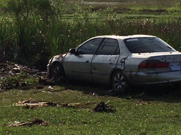 This car was pulled from the pond.